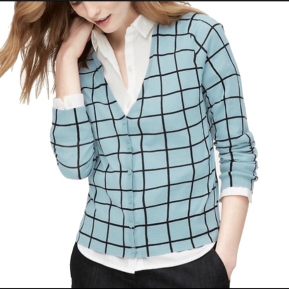 LOFT Windowpane Plaid Lightweight Cardigan Sweater - Picture 2 of 7